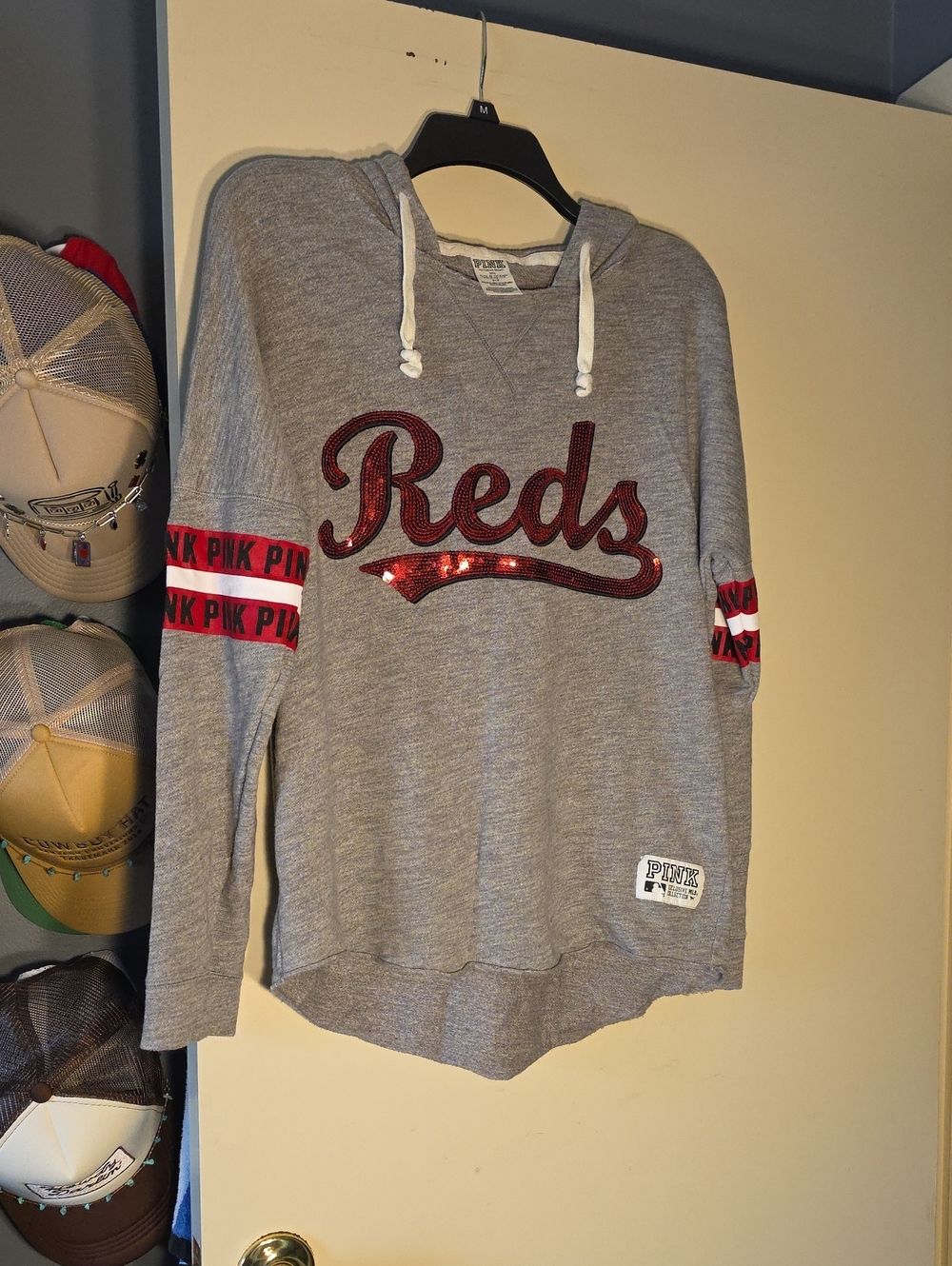 PINK Reds Sequin Logo Hoodie - Gray & Red